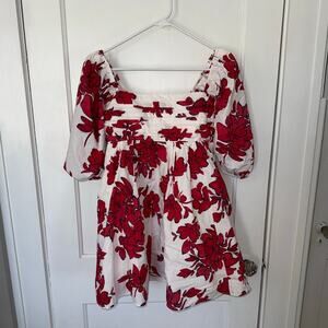 New A&F Emerson Puff Sleeve Poplin Red Floral Mini Dress size S